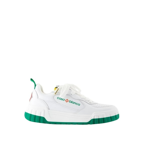 Casablanca Court Sneakers - Leather - White/Green White (Women's)