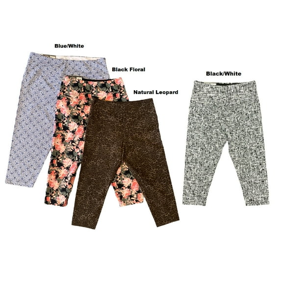 Casablanca Women's Waist Contouring Booty Lifting Printed Capri Leggings (Black Floral, M)