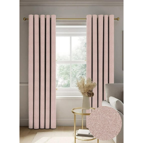Casableu Herringbone Texture 2 Piece Polyester Eyelets (Steel) Blackout Curtains with Tie Back, Bedroom Living Room (M Pink, 9 Ft x 4.2 Ft)