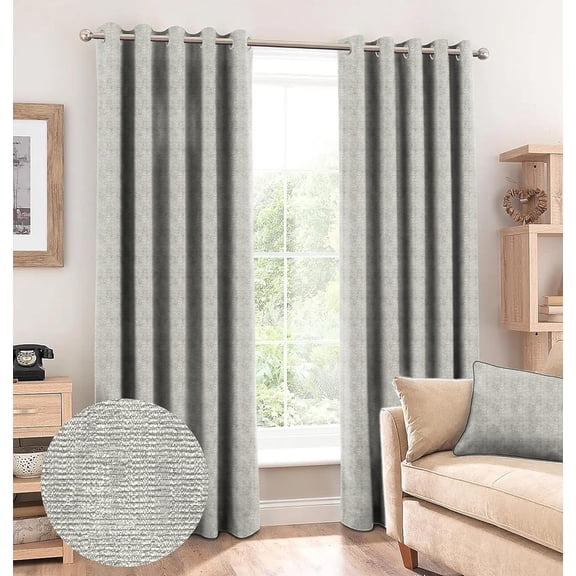 Casableu Slubby 2 Piece Polyester Eyelets (Steel) Blackout Curtains with Tie Back, Bedroom Living Room (Grey, 9 Ft x 4.2 Ft)