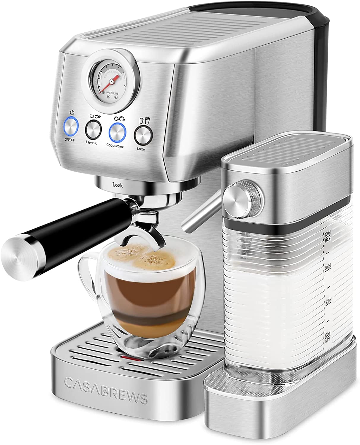 Casabrews 20 Bar Espresso Machine, Professional Espresso Maker with Milk  Frother, Stainless Steel New, Silver