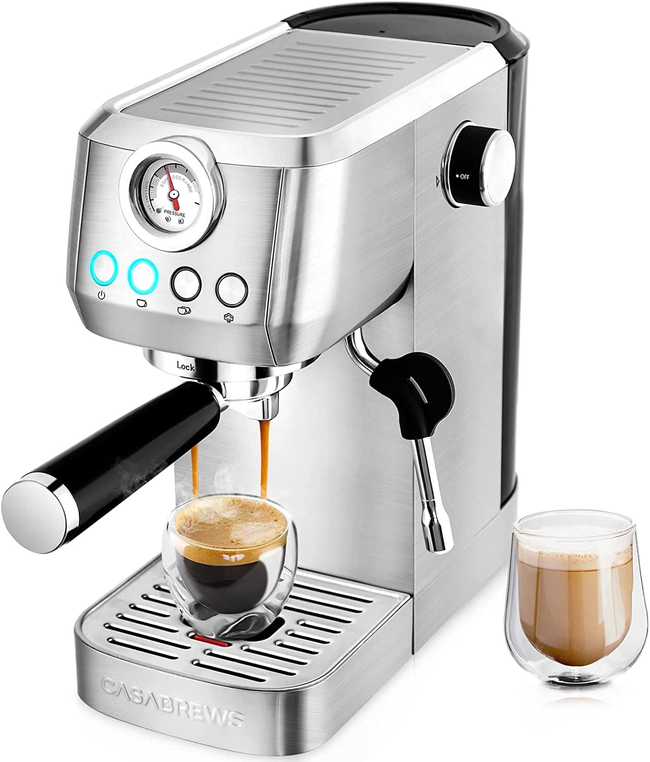 Casabrews Machine with Milk Frother Steam Wand, 20 Espresso Stainless Steel Professional Cappuccino and Latte Coffee Machine, New, Silver Walmart.com