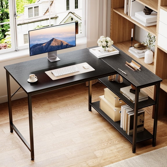 Casacomoda 40 Inch L Shaped Computer Desk with Reversible Storage Shelves, Small Corner Desk for Home Office and Study, Black