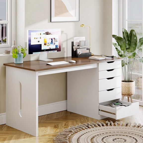 Casacomoda 47” Home Office Desk with 5 Drawers, Compact Writing Desk with Storage, Modern Computer Desk for Bedroom, Study Room and Small Spaces