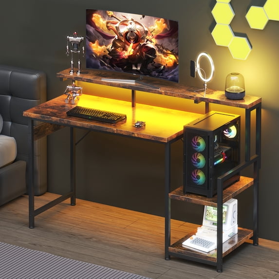 Casacomoda 48 Inch Computer Desk with Monitor Stand & LED Lights, Home ...