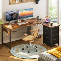 Casacomoda 53″ L-Shaped Desk with Power Outlets & USB, 4 Drawers and Hooks, Reversible Corner Computer Desk for Home Office or Gaming
