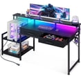 thumbnail image 1 of Casacomoda 55 Inch Computer Desk with 2 Fabric Drawers and Monitor Shelf, Gaming Desk with Led Lights & Power Outlet, Reversible Office Desk with Printer Stands, Carbon Fiber Black, 1 of 8
