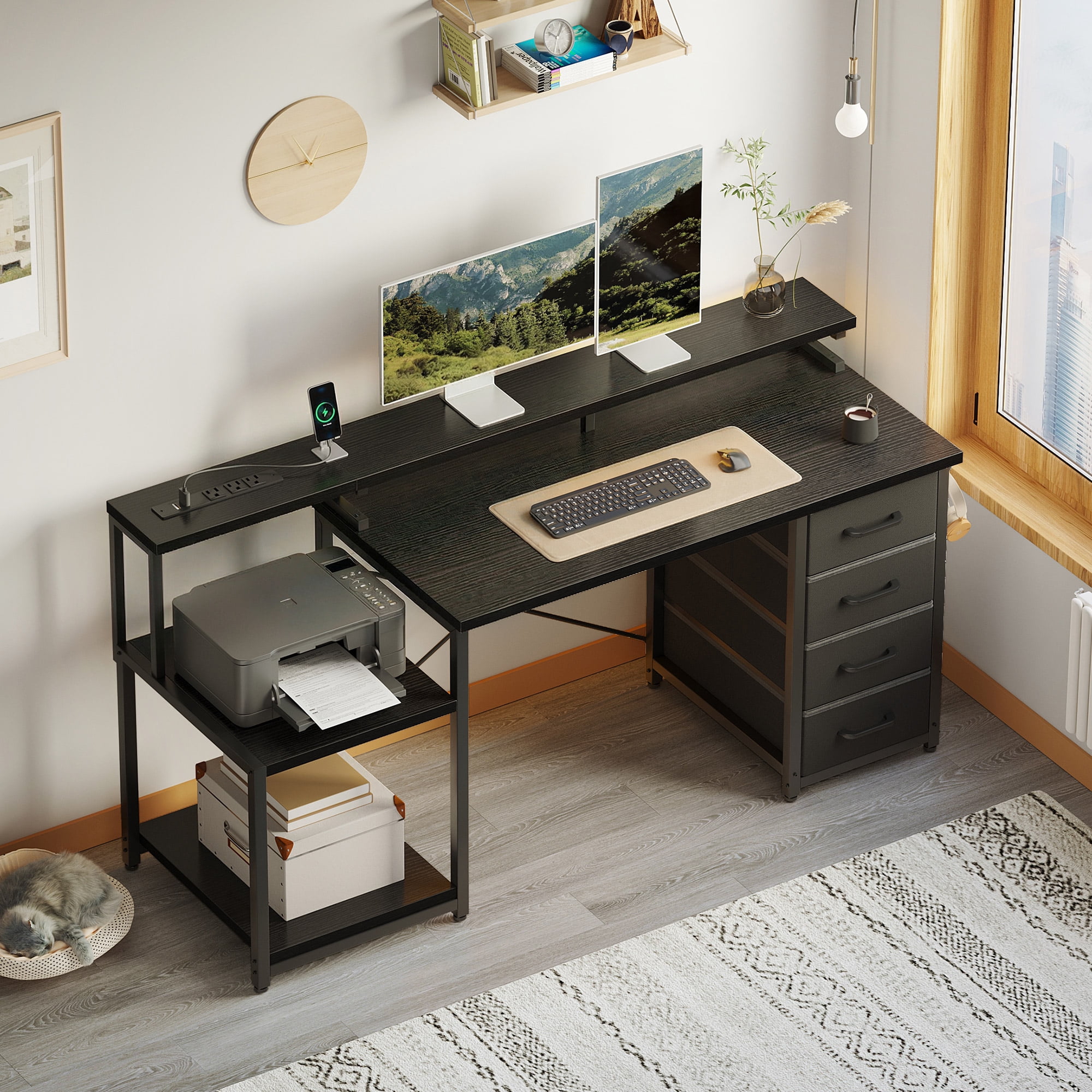 Casacomoda 55 Inch Computer Desk with USB Ports and Power Outlets