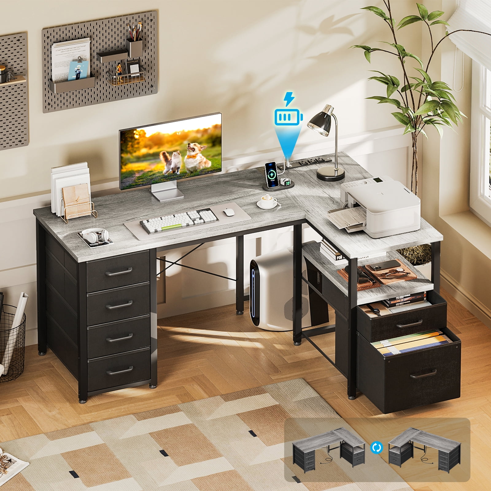 Casacomoda 55 inch Computer Desk with 5 Drawers and File Cabinet