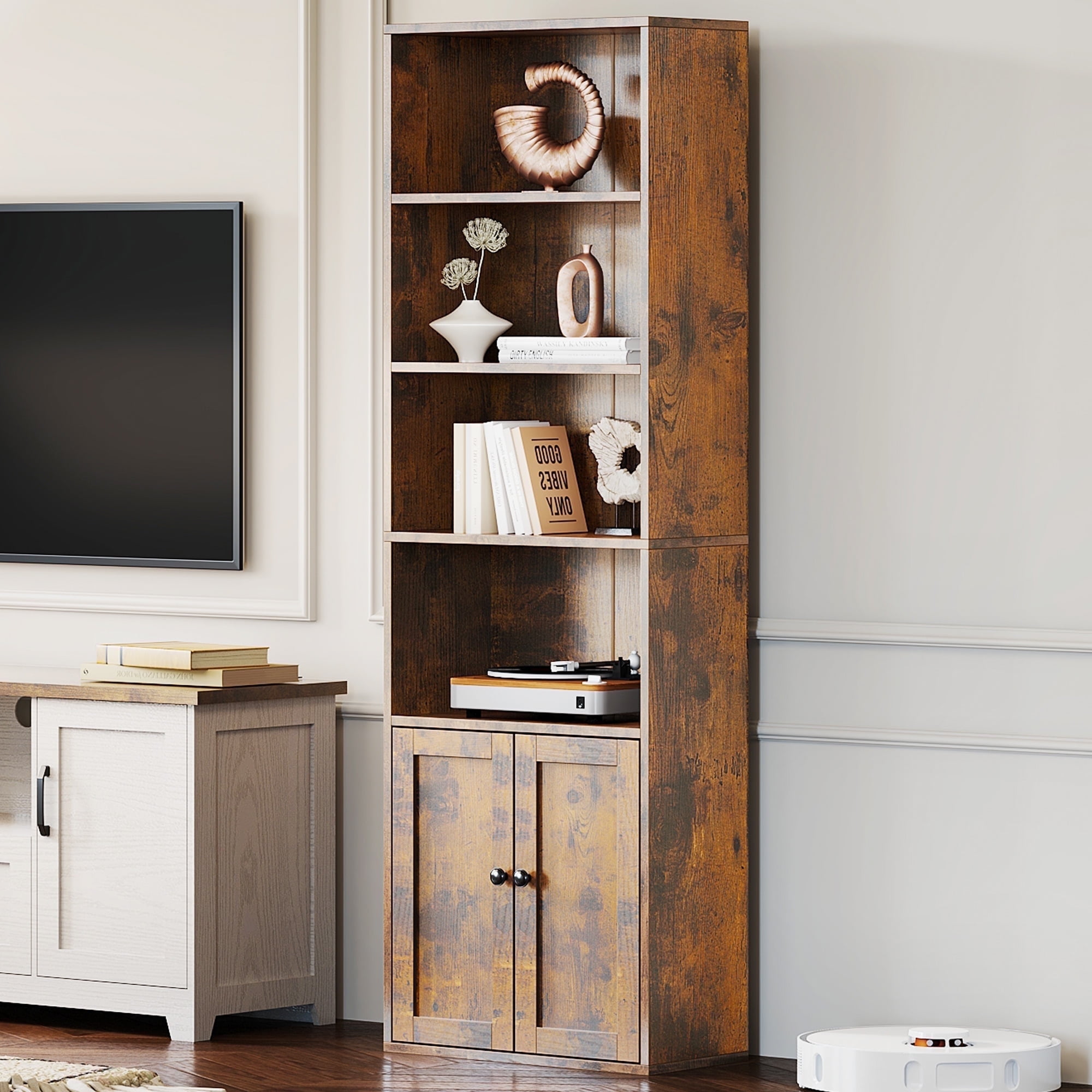 Casacomoda 6-Tier Bookcase with Cabinet, Modern Bookshelf for Home ...