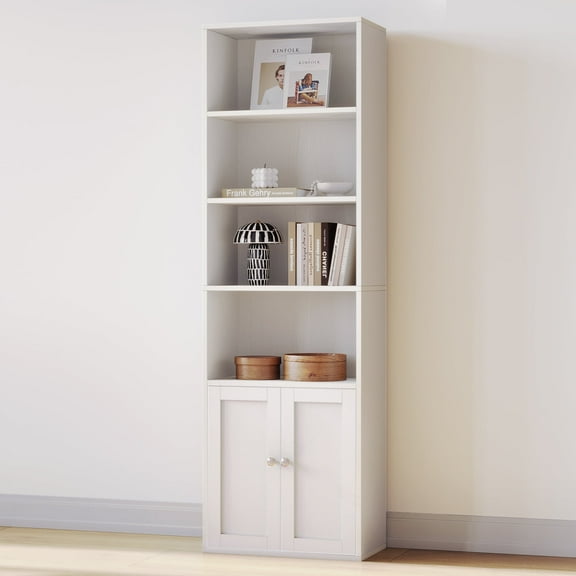 Casacomoda 6-Tier Bookcase with Cabinet, Modern Bookshelf for Home Office, Living Room or Bedroom, Easy Assembly & Stable Structure, White