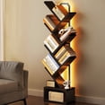 thumbnail image 1 of Casacomoda 6 Tier Tree Bookshelf, Bookcase with LED Lights, Display Floor Standing Storage Shelf, Book Organizer Shelves for Home Office, Living Room, Black, 1 of 9