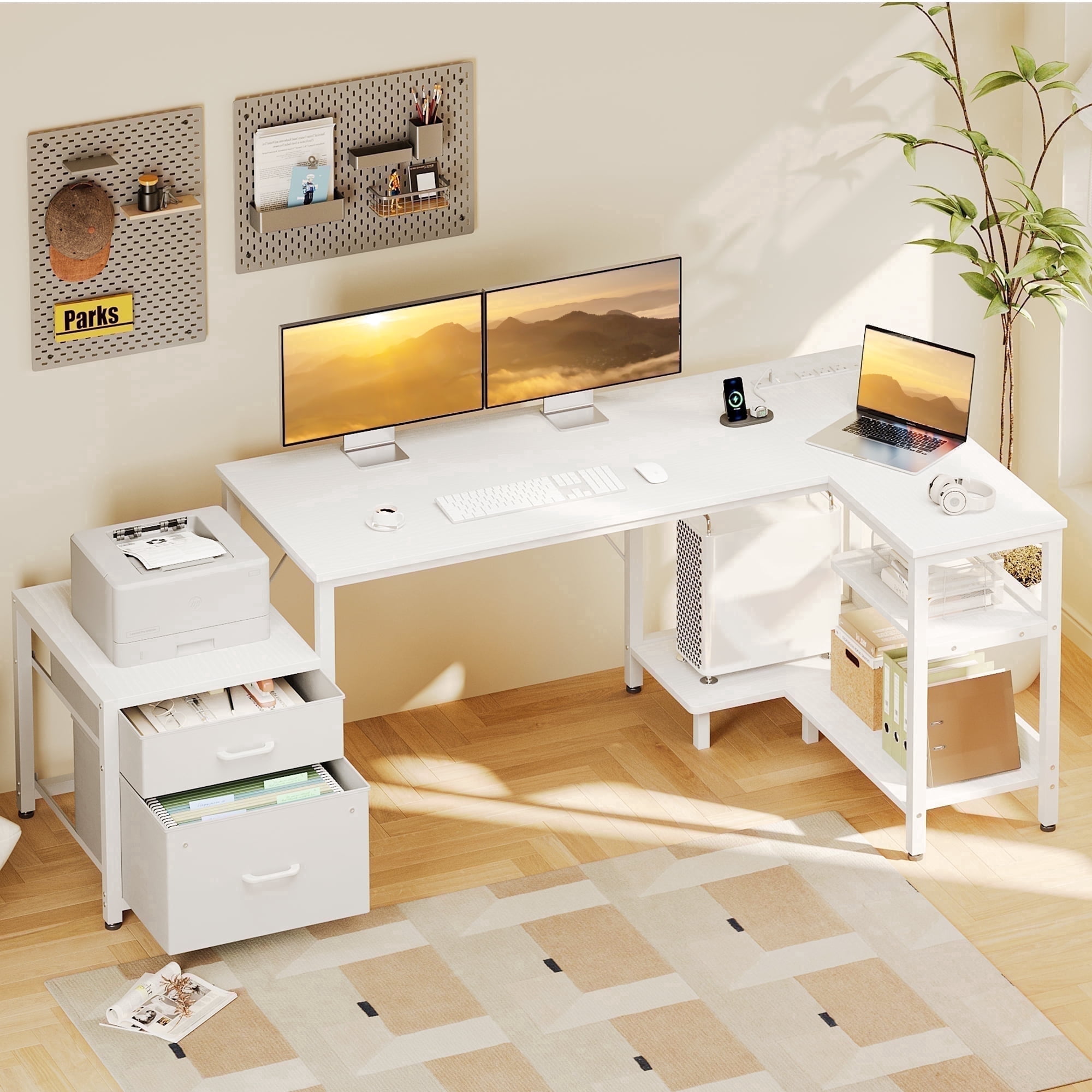 Casacomoda 63 Inch L Shaped Desk with Power Outlets, Large