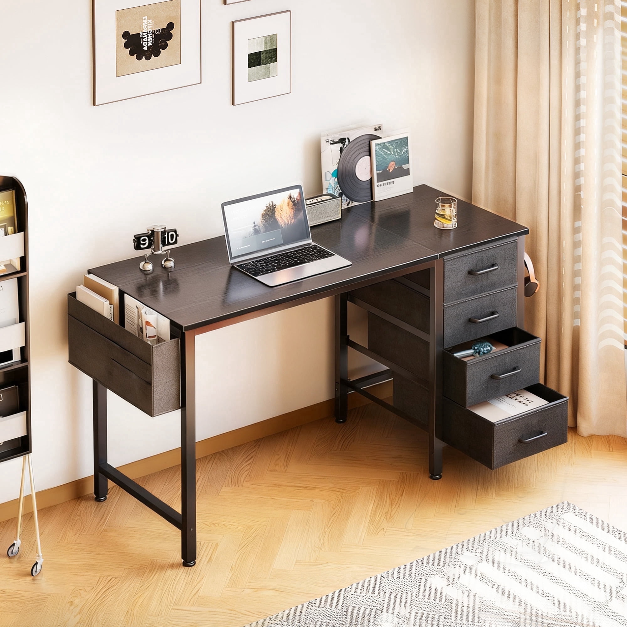 Casacomoda Computer Desk with 4 Storage Drawers , Writing Desk for Home Office, Study Work Table for Bedroom and Small Space, Black