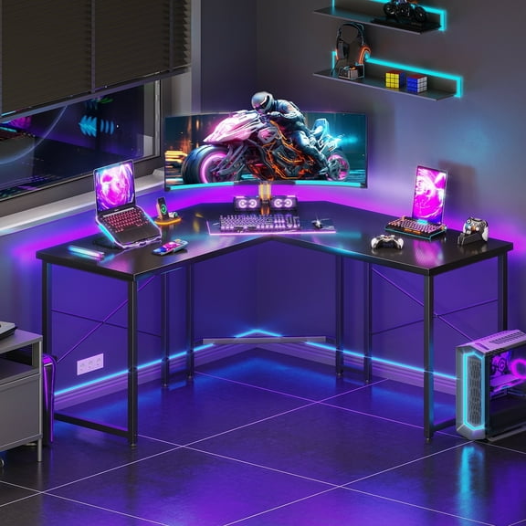 Casacomoda Computer Desk L Shaped, 51 Inch Reversible L Shaped Desk, Gaming Desk, Home Office Desk, Black