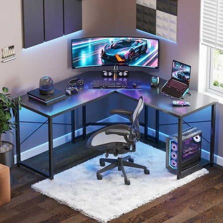 Casacomoda Computer Desk L Shaped, 51 Inch Reversible L Shaped Desk, Gaming Desk, Home Office Desk, Carbon Fiber Black