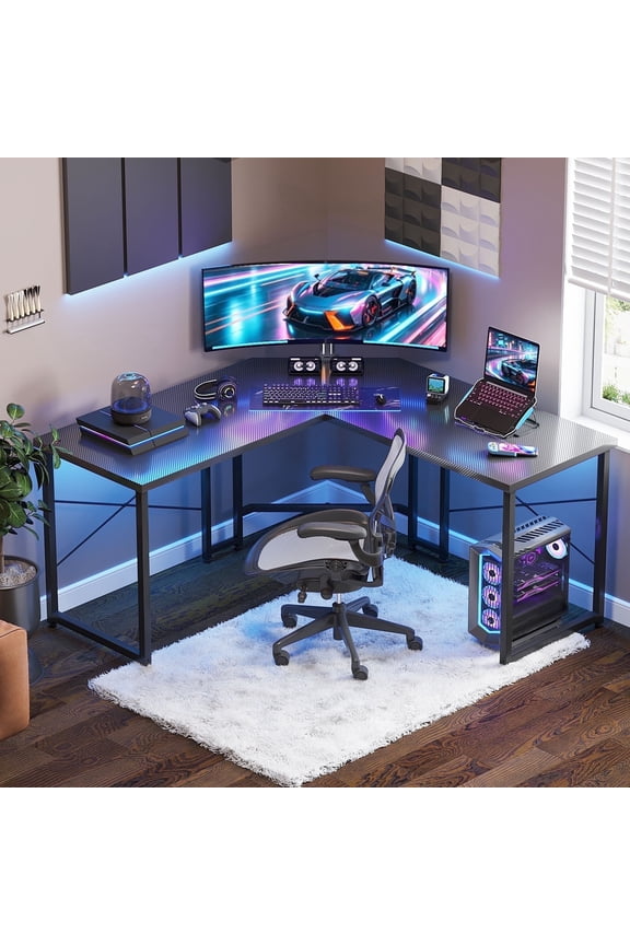 Computer Desk L Shaped, 51 Inch Reversible L Shaped Desk, Gaming Desk, Home Office Desk, Carbon Fiber Black