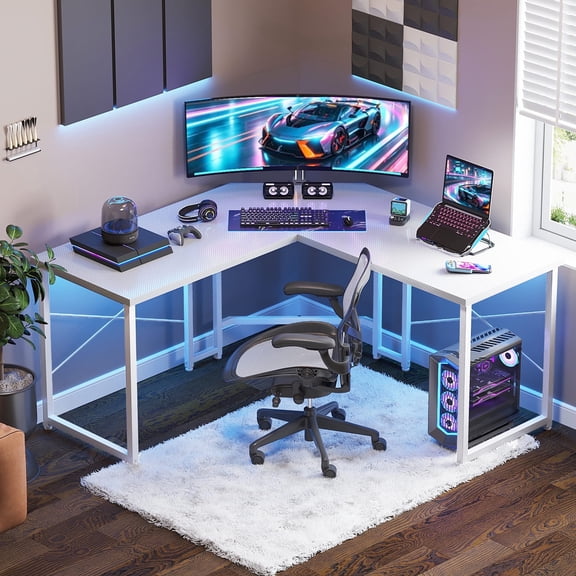 Casacomoda Computer Desk L Shaped, 51 Inch Reversible L Shaped Desk, Gaming Desk, Corner Desk, Gaming Table, Carbon Fiber White