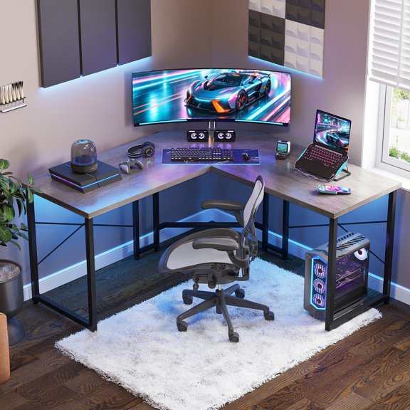 Casacomoda Computer Desk L Shaped, 51 Inch Reversible L Shaped Desk, Gaming Desk, Home Office Desk, Gray Oak