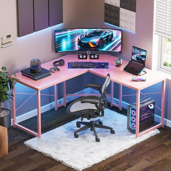 Casacomoda Computer Desk L Shaped, 51 Inch Reversible L Shaped Desk, Gaming Desk, Home Office Desk, Pink