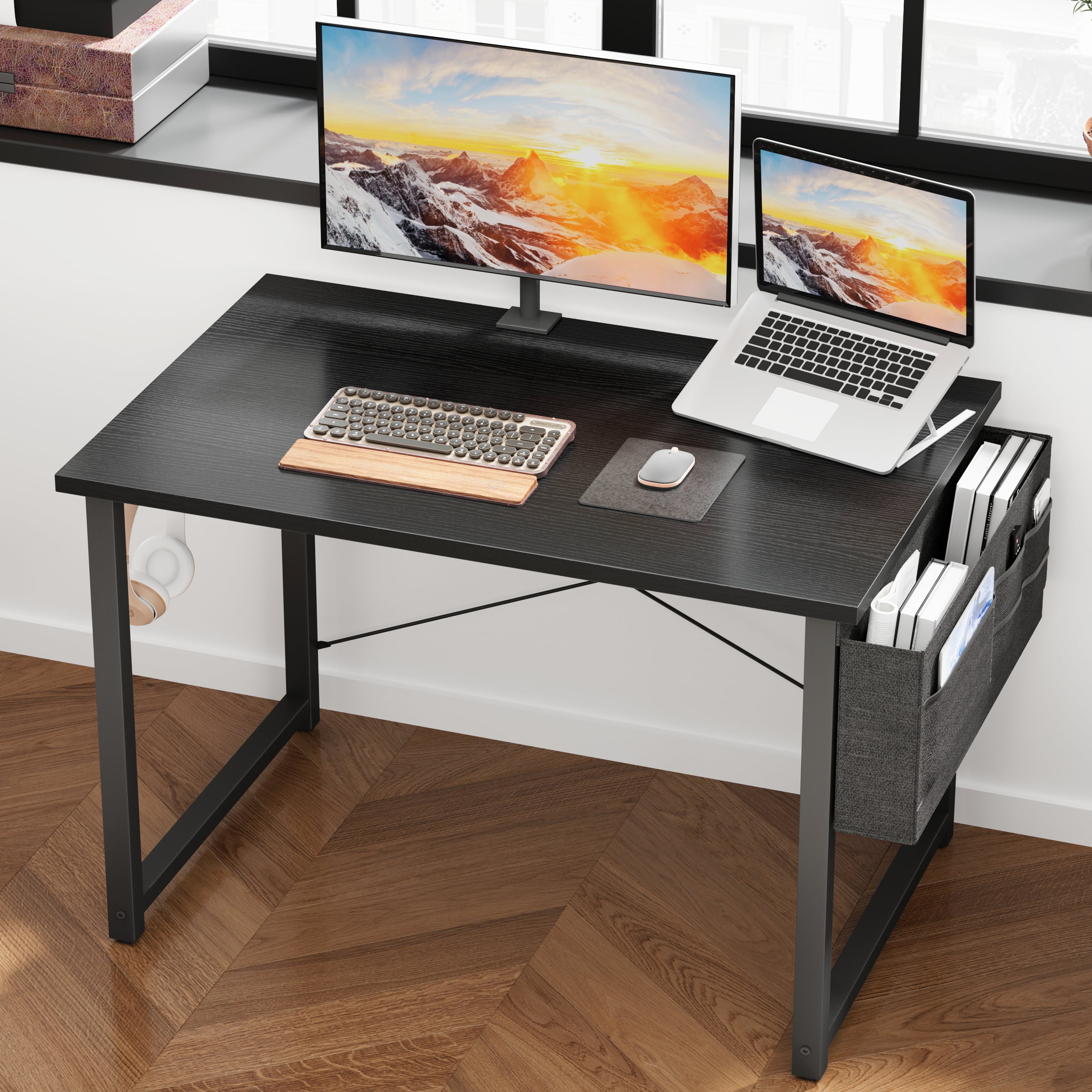 Casacomoda Computer Writing Desk 40 inch, Sturdy Home Office Table, Work Desk with a Storage Bag and Headphone Hook, Black
