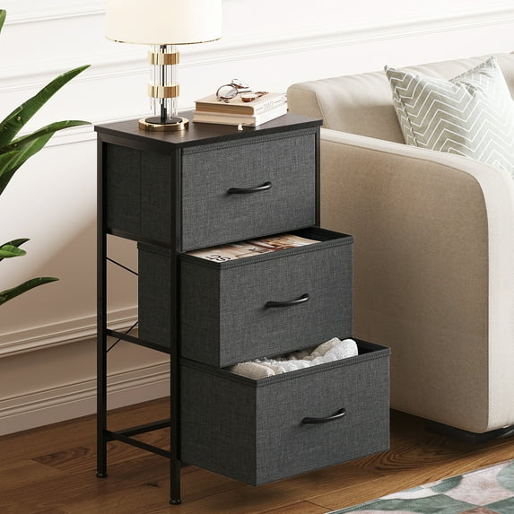 Casacomoda Dresser for Bedroom Nightstand Small Dresser Chest of Drawers End Table for Living Room, Closet Dresser with 3 Storage Drawers Organizer Clothes, Dark Grey