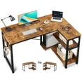 thumbnail image 1 of Casacomoda L Shaped Computer Desk, 48 Inch Small Corner Desk with Storage Shelves & PC Stand, Reversible Gaming Desk for Bedroom, Modern Writing Study Table for Home Office, Vintage, 1 of 6