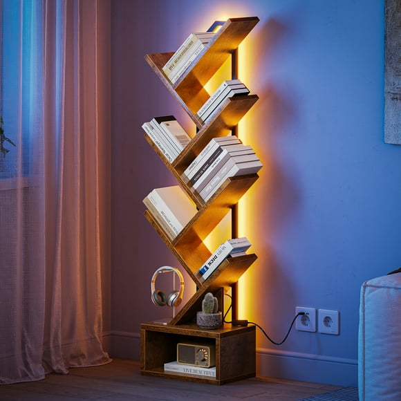 Casacomoda 6-Tier Tree Floor Lamp with Integrated LED Shelving, Modern Display Stand for Living Room & Home Office, Vintage