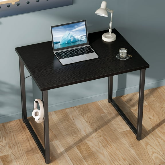 Casacomoda Small Computer Desk - 32 Inch Writing Table with Headphone Hooks for Home Office,  Modern Black