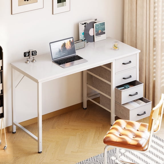 Casacomoda Computer Desk with 4 Storage Drawers , Writing for Home Office, Study Work Table for Bedroom and Small Space, White