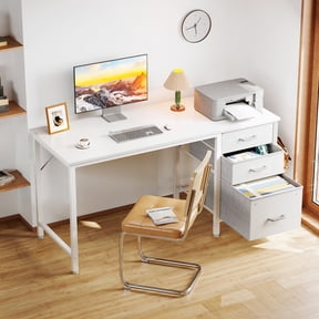 Casacomoda 48 Inch Computer Desk with Fabric Drawers & File Cabinet, Home Office Desk for small space, Vanity Desk for Bedroom, White