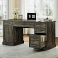 thumbnail image 1 of Casacomoda Home Office Desk with File Cabinet and Drawers, 59" Executive Desk with USB Power Outlet, Storage Cabinet for CPU, Workstation Table for Study, Dark Oak, 1 of 7