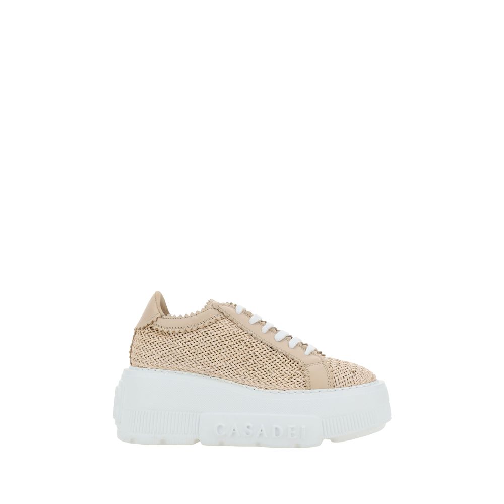 Zapatillas Casadei de cuero beige con diseño tejido, tonos neutros (para mujer)