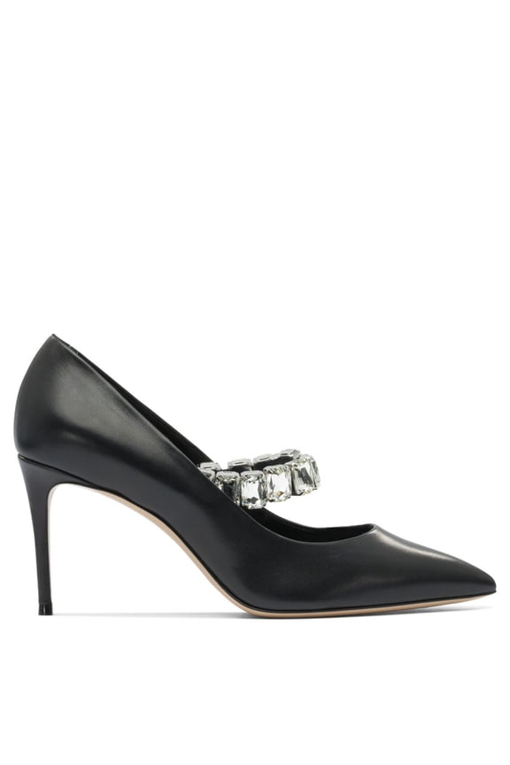 Pointed Toe Pumps With Crystal-Embellished Strap Black (Women's)