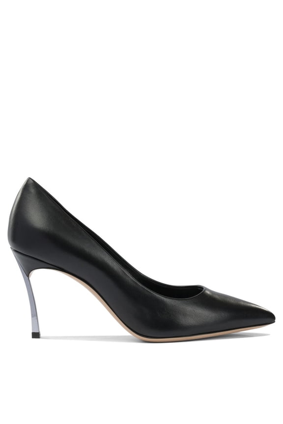 Tapered Black Leather Pumps Black (Women's)