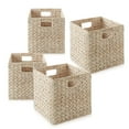 thumbnail image 1 of Casafield 10.5" x 10.5" Water Hyacinth Storage Baskets, Whitewash, Set of 4 Collapsible Cubes, Handwoven Organizer BIns for Bathroom, Bedroom, Laundry, 1 of 7