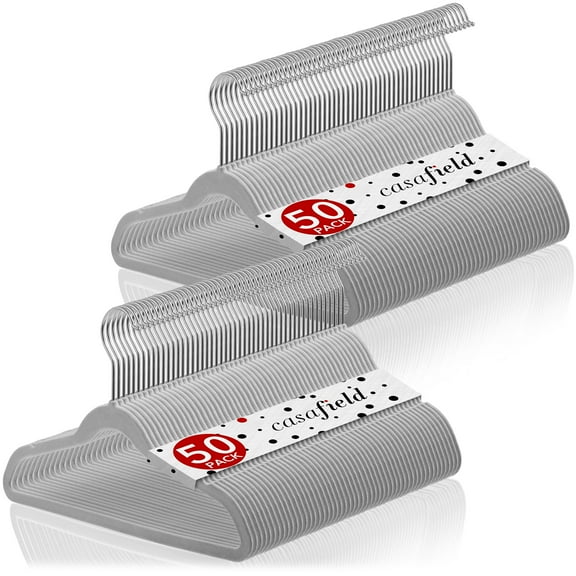 Casafield 100 Velvet Kid's Hangers for Children's Clothes, 14" - Gray