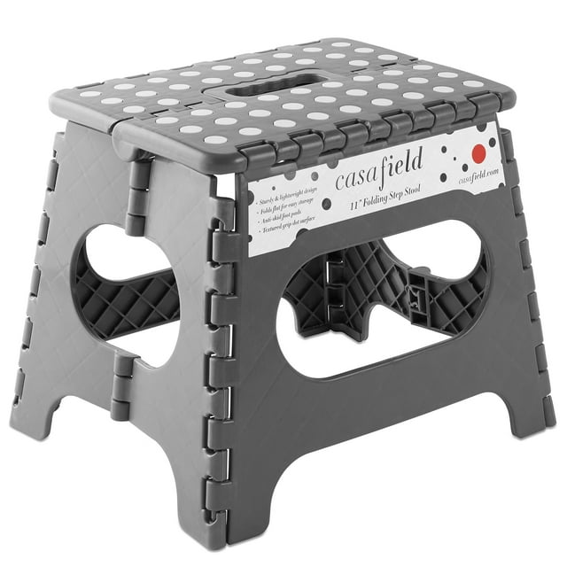 Casafield 11" Folding Step Stool with Handle - Gray, Collapsible Foot Stool for Kids and Adults