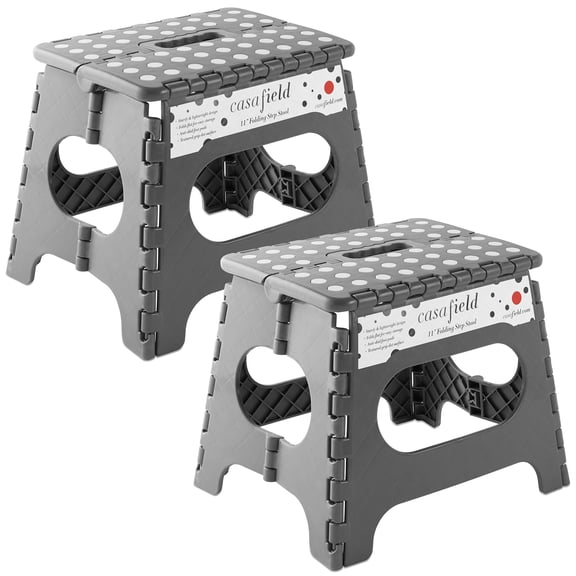 Casafield 11" Folding Step Stool with Handle (Set of 2) - Gray, Collapsible Foot Stool for Adults