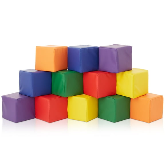 Casafield (12-Piece Set) Foam Building Blocks for Toddlers, 5.5" x 5.5" Soft Play Colorful Kids Stacking Cubes for Daycare, Nursery, Preschool