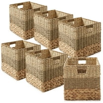 Casafield 12" x 12" Mixed Weave Storage Baskets, Natural - Set of 6 Collapsible Cubes, Woven Bin Organizers for Bathroom, Bedroom, Laundry