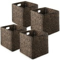 thumbnail image 1 of Casafield 12" x 12" Water Hyacinth Storage Baskets, Espresso - Set of 4 Collapsible Cube Organizers, Woven Bins for Bathroom, Bedroom, Laundry, Pantry, Shelves, 1 of 7