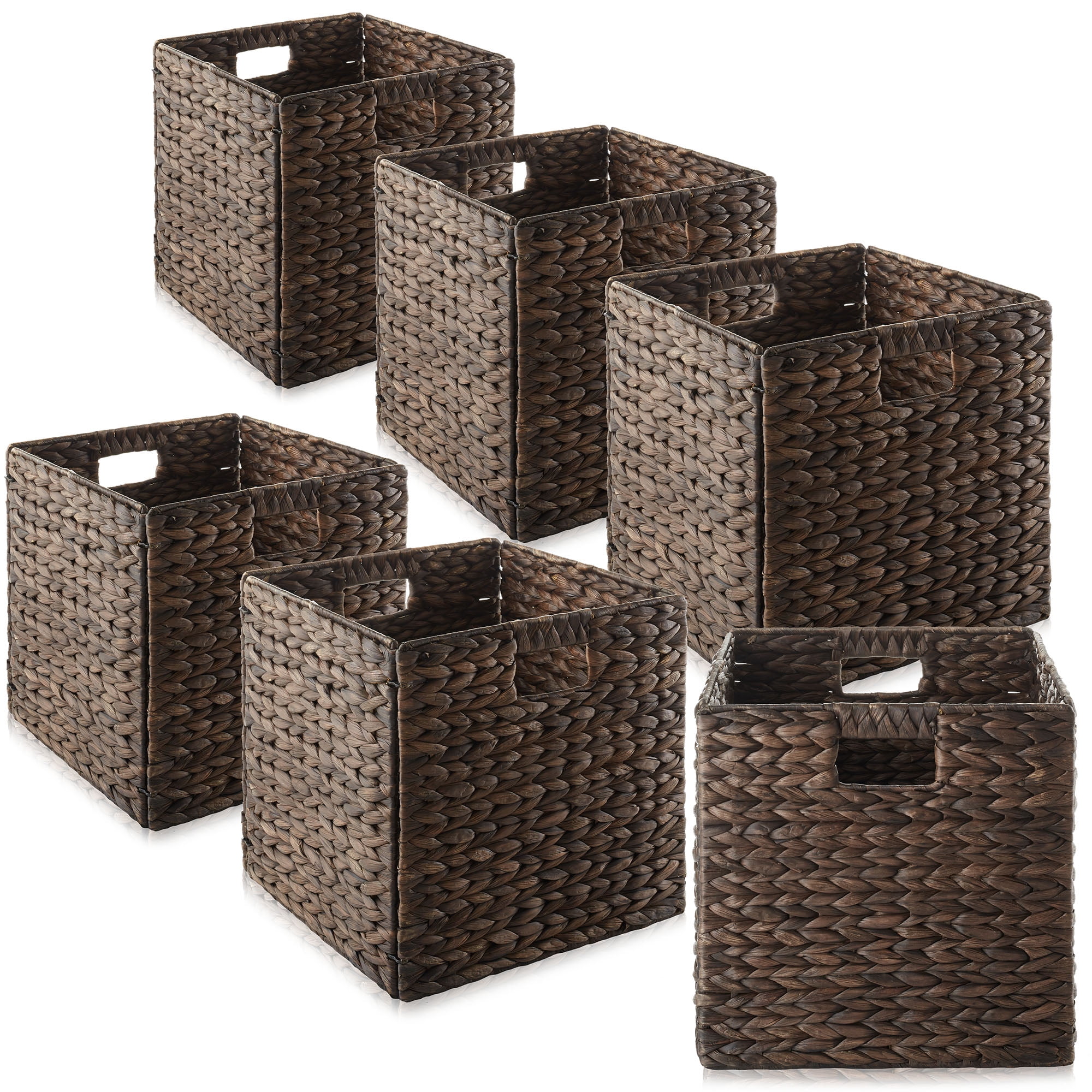 Casafield 12" x 12" Water Hyacinth Storage Baskets, Espresso Set of 6