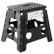 Casafield 13" Folding Step Stool with Handle - Black, Collapsible Foot Stool for Adults