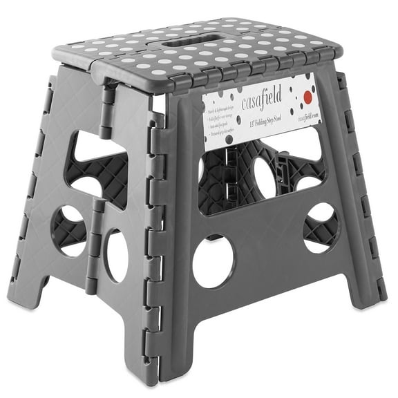 Casafield 13" Folding Step Stool with Handle - Gray, Collapsible Foot Stool for Adults