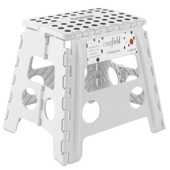 Casafield 13" Folding Step Stool with Handle - White, Collapsible Foot Stool for Adults