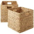 thumbnail image 1 of Casafield 13" x 13" Water Hyacinth Storage Baskets, Natural - Set of 2 Collapsible Cube Organizers, Woven Bins for Bathroom, Bedroom, Laundry, Pantry, Shelves, 1 of 8