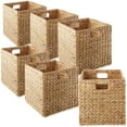 thumbnail image 1 of Casafield 13" x 13" Water Hyacinth Storage Baskets, Natural - Set of 6 Collapsible Cube Organizers, Woven Bins for Bathroom, Bedroom, Laundry, Pantry, Shelves, 1 of 7