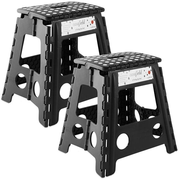 Casafield 16" Folding Step Stool with Handle (Set of 2) - Black, Collapsible Foot Stool for Adults