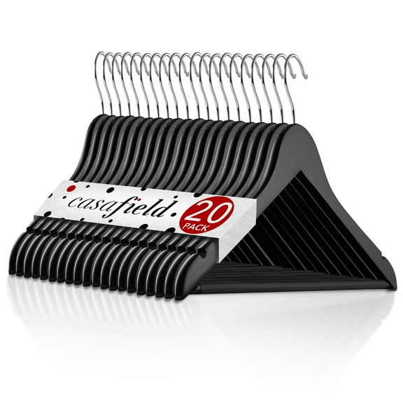 Casafield 20 Wooden Suit Hangers, Black - Non-Slip Pant Bar & Swivel Hook